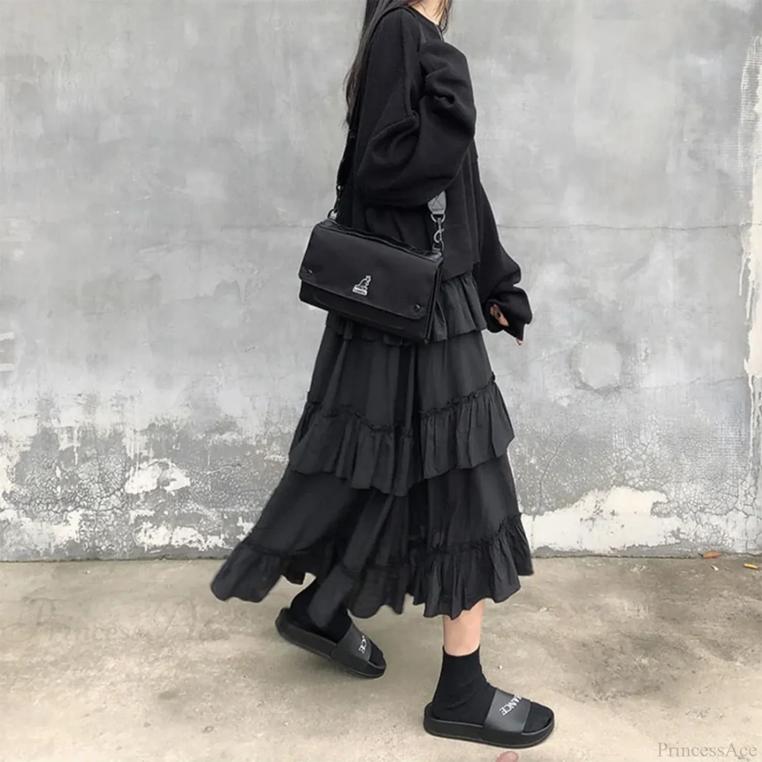 Gothic High Low Ruched Ruffle Skirt - Image 4