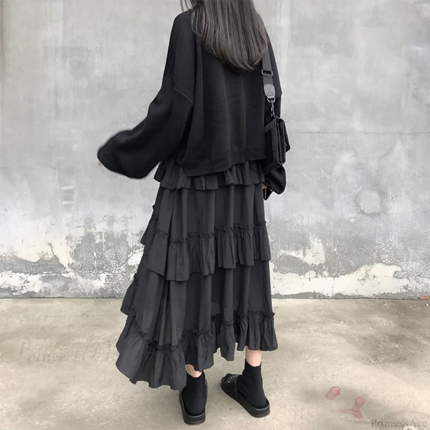 Gothic High Low Ruched Ruffle Skirt - Image 5