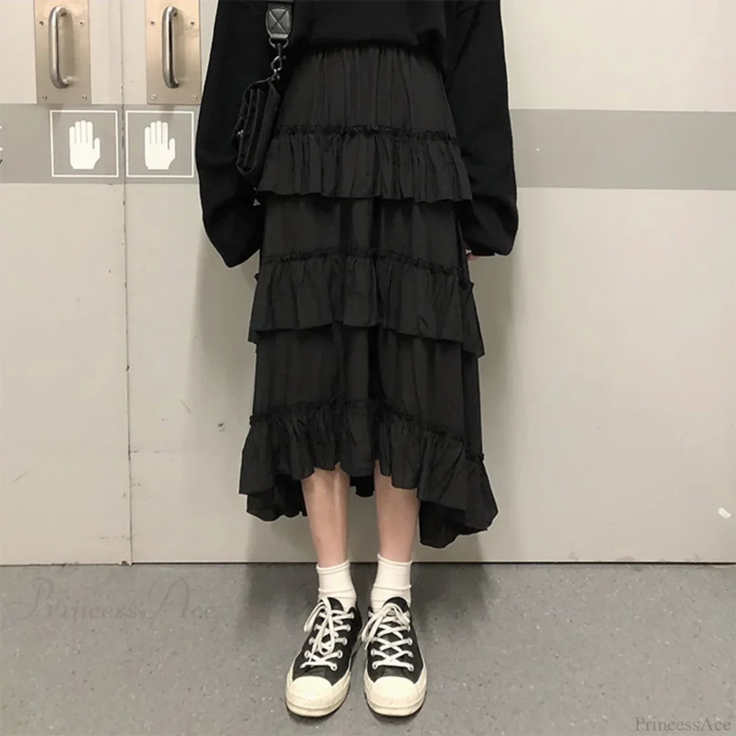 Gothic High Low Ruched Ruffle Skirt - Image 6