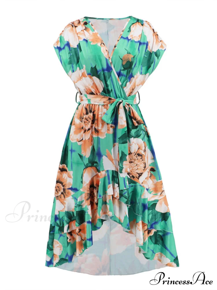 Gown Flowered for Front Wrap Design Midi Women - Image 10