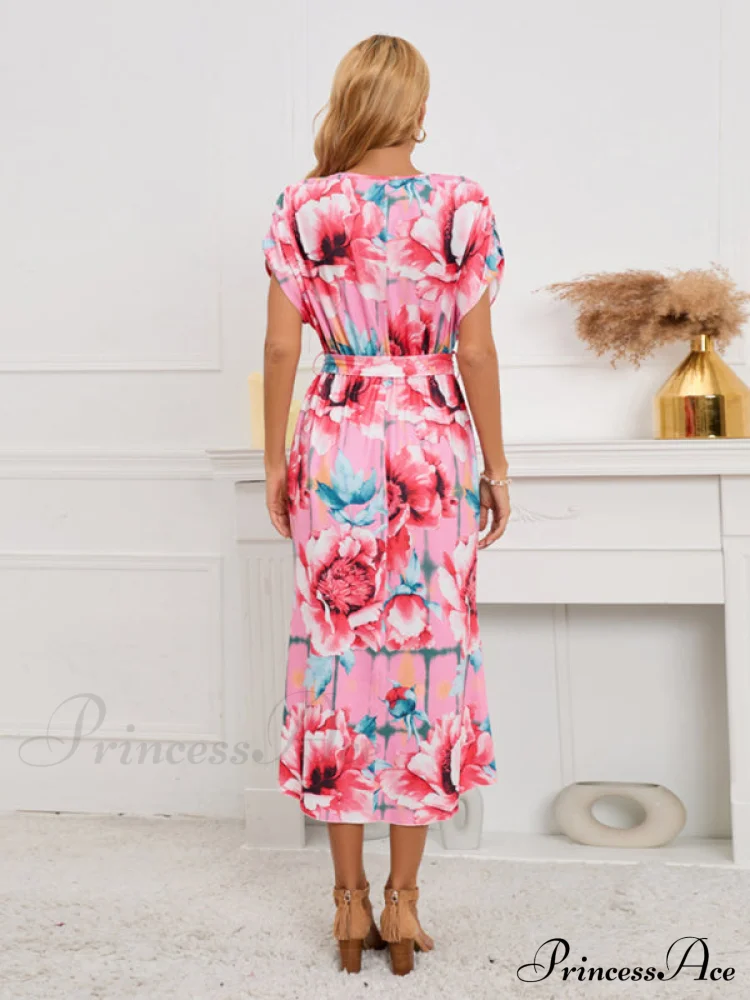 Gown Flowered for Front Wrap Design Midi Women - Image 4