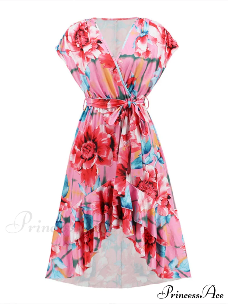 Gown Flowered for Front Wrap Design Midi Women - Image 5