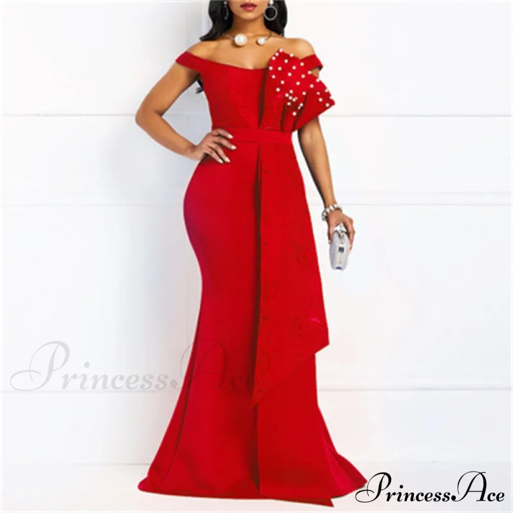 Gown Lace Elegant Embroidery Red Women Cut Low Party Beaded - - Mermaid Warm-Season Floor-Length - Image 7