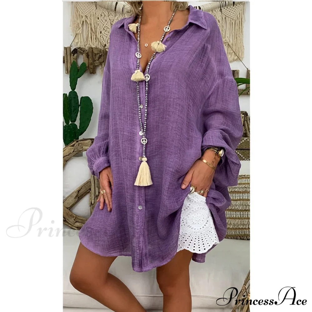 Gown Office Robe Linen Lapel Lady Long Vestidos Blouse Cotton Tunic Casual Women Solid Work Blouses Shirts Femme - Image 8