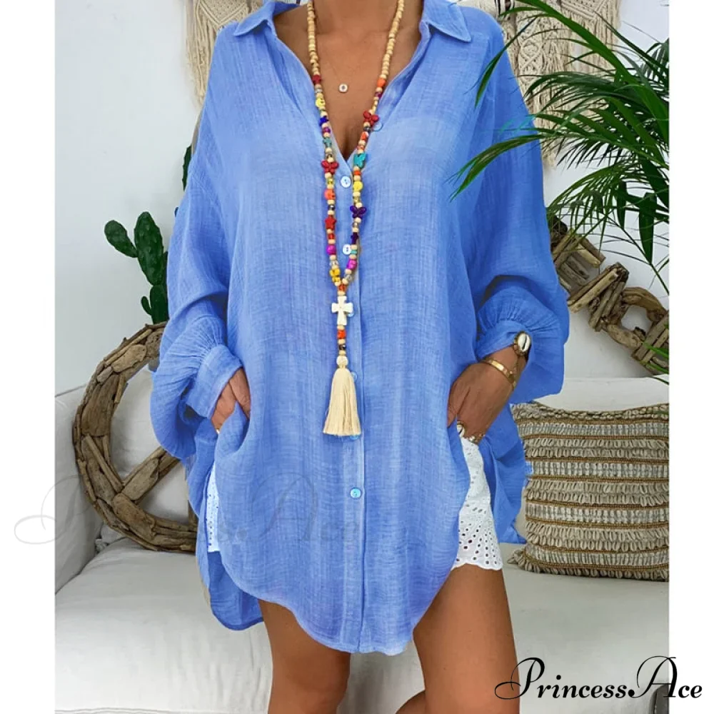 Gown Office Robe Linen Lapel Lady Long Vestidos Blouse Cotton Tunic Casual Women Solid Work Blouses Shirts Femme - Image 9