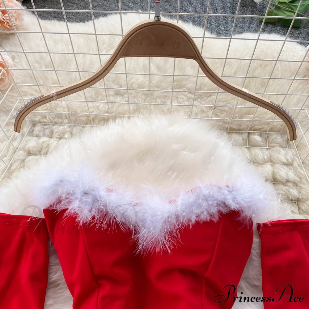 Gown Red for Backless Furry Strapless Elegant - Women Party New Year/Christmas/Femme - Image 11