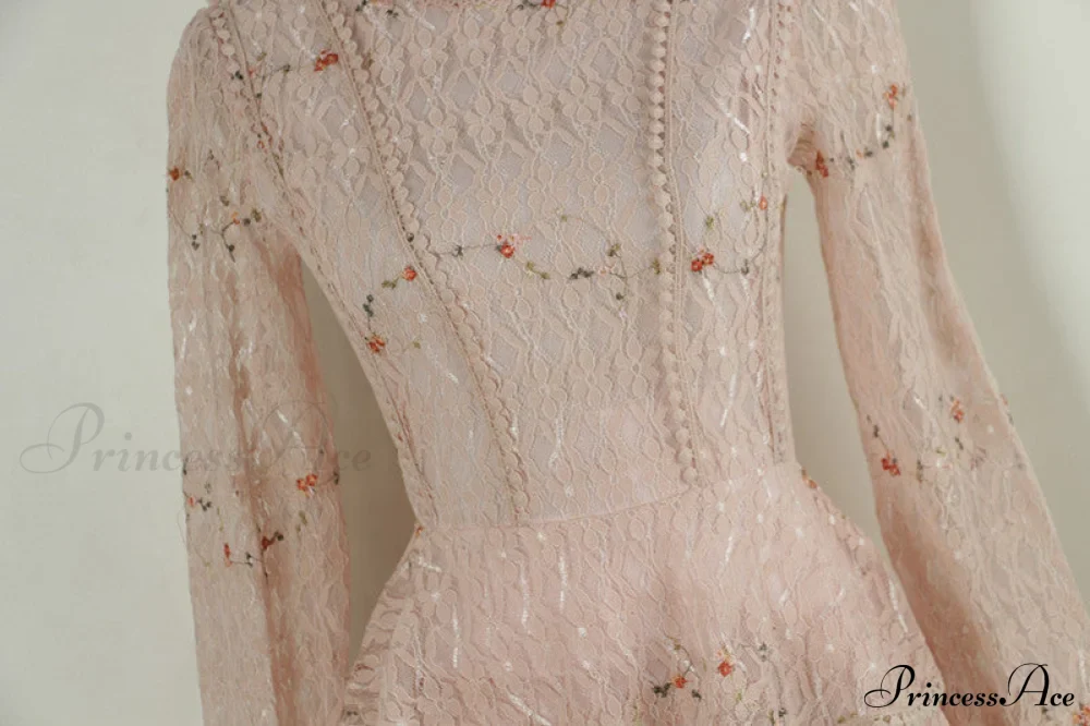Gown Ruffle Embroidery Female Full-Length Full Elegant - Gown - - - Spring/Winter - Long Waist Pink Party Lace Arm High - - Woman - Image 12