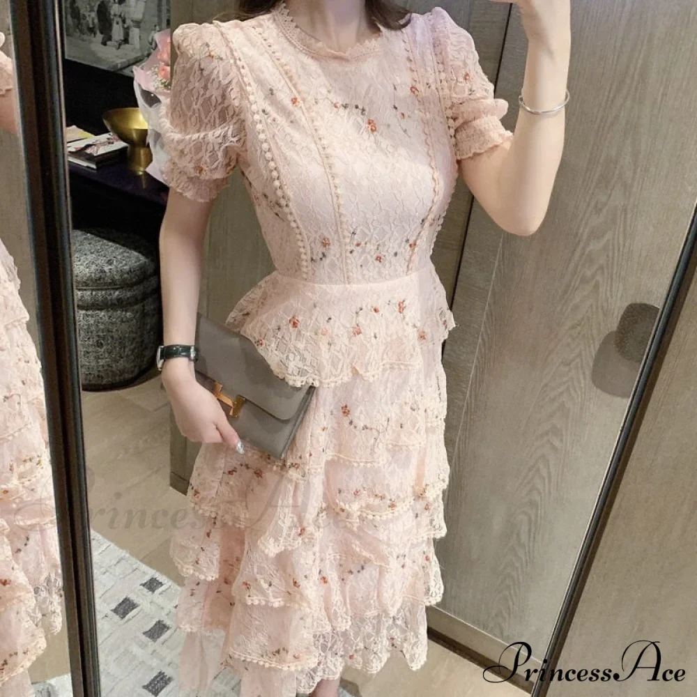 Gown Ruffle Embroidery Female Full-Length Full Elegant - Gown - - - Spring/Winter - Long Waist Pink Party Lace Arm High - - Woman - Image 2