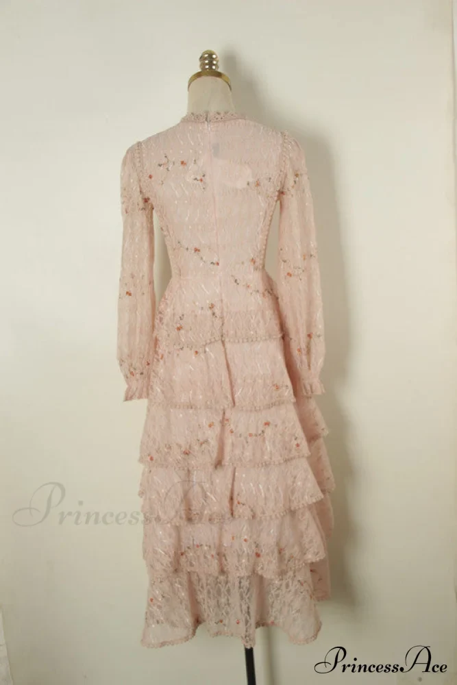 Gown Ruffle Embroidery Female Full-Length Full Elegant - Gown - - - Spring/Winter - Long Waist Pink Party Lace Arm High - - Woman - Image 9