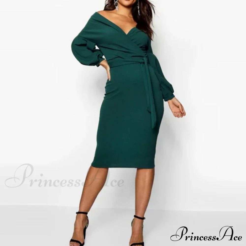 Gown with Bodycon and Spring Deep V Neck Lantern Sleeves Sashes