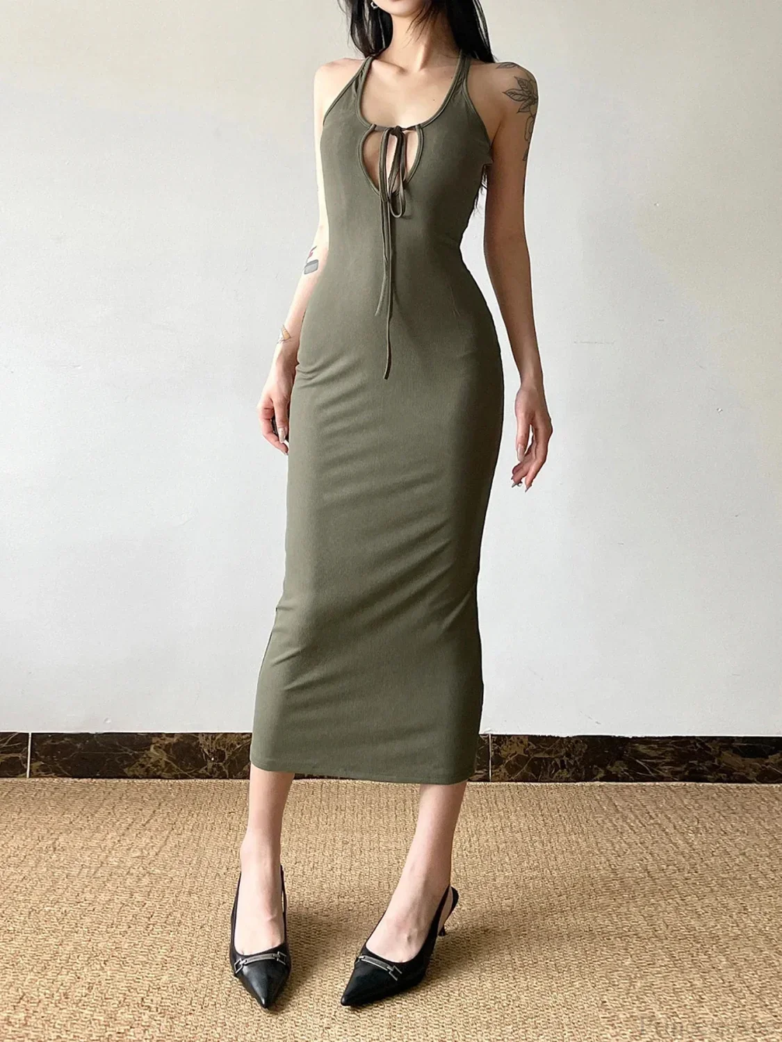 Graceful Hollow Out Spaghetti Midi Dress - Image 4