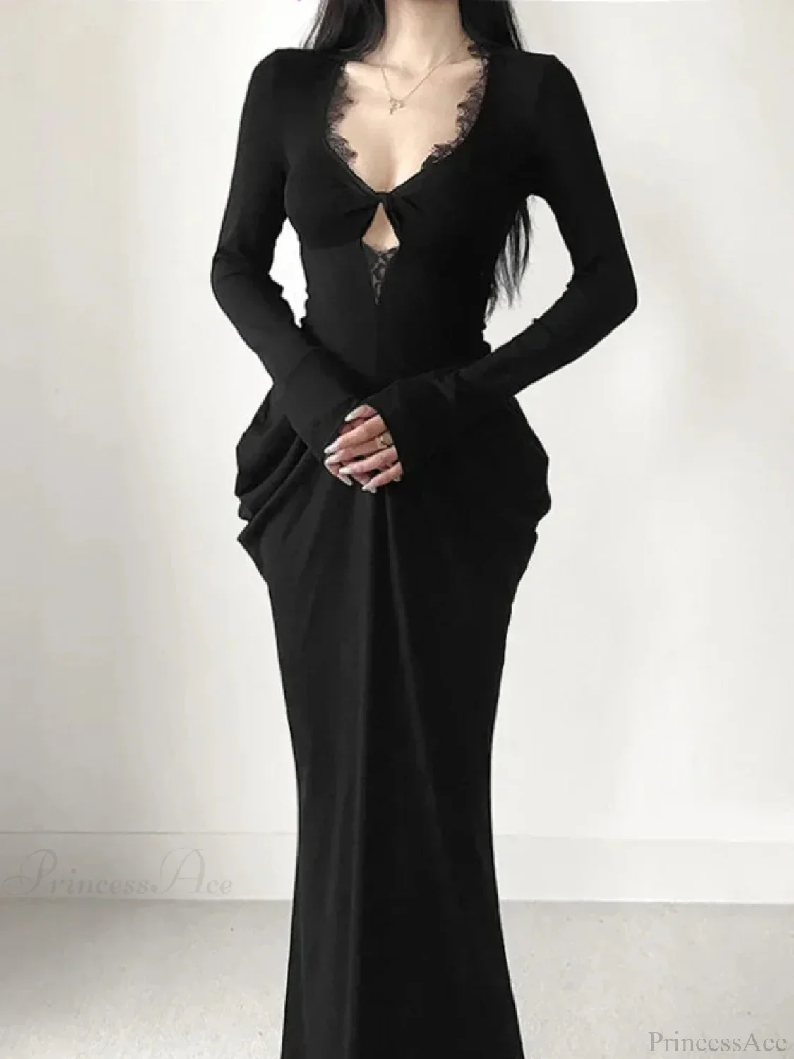 Graceful Lace Patchwork Corset Long Dress - Image 3