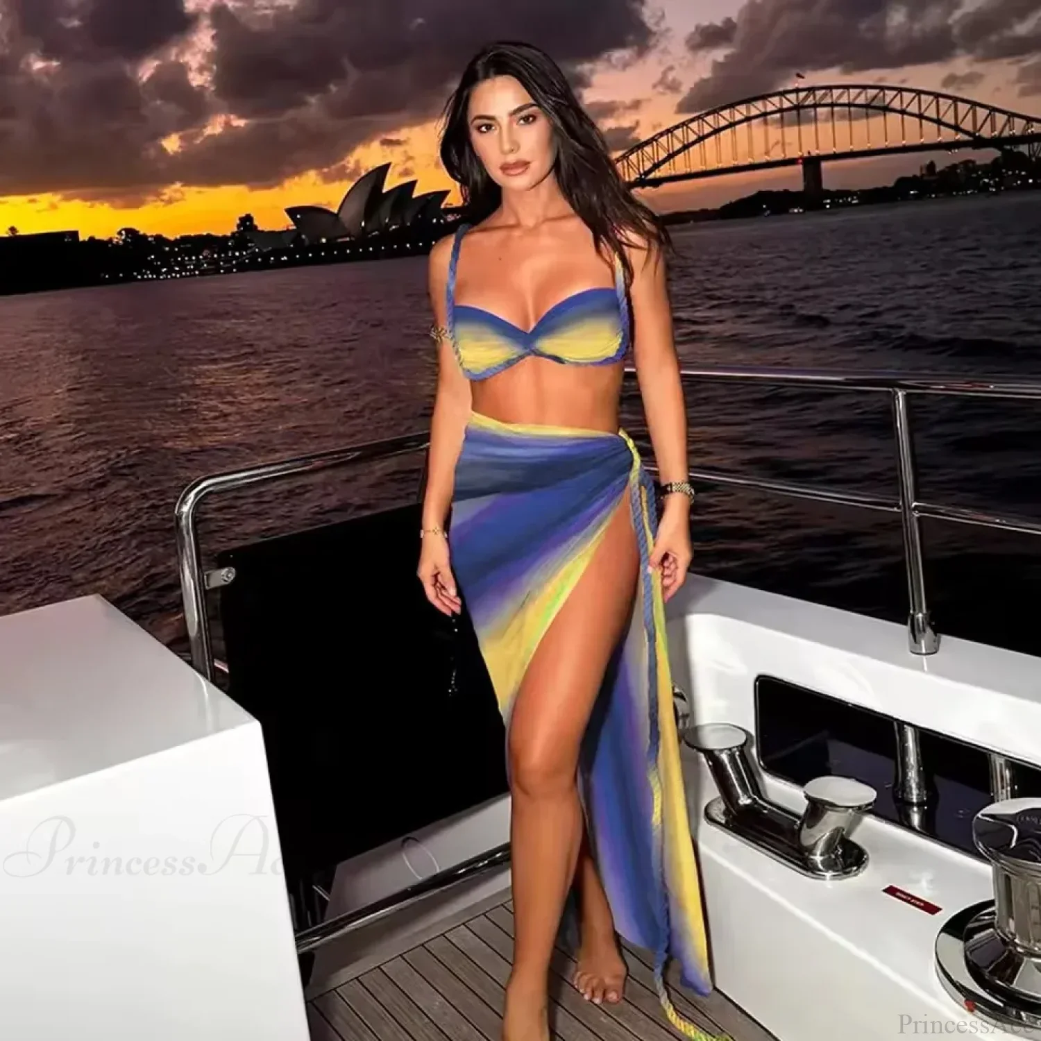 Gradient Bikini Set with Long Skirt Three Piece Swimsuit - Image 2