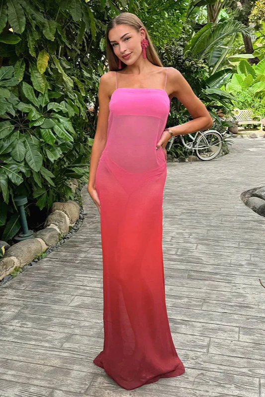 Gradual Print Chiffon Fashion Suspender Maxi Dress - Image 2