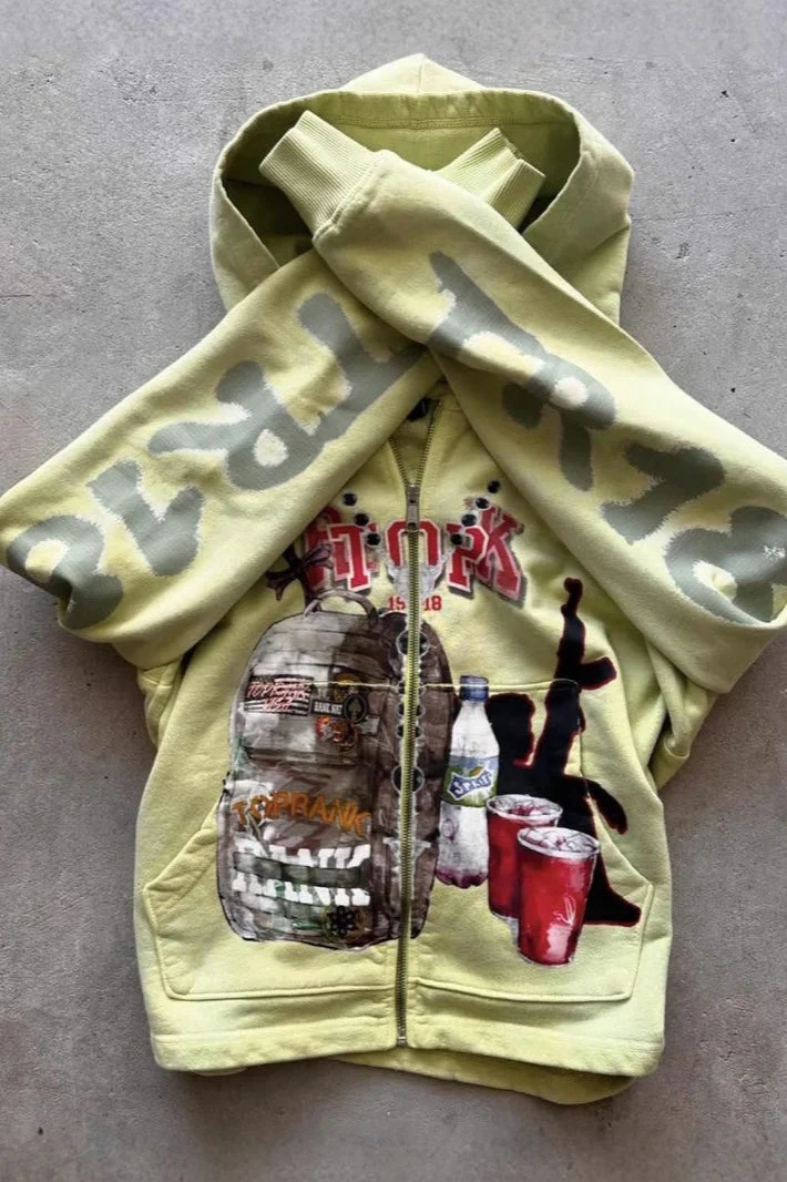 Graffiti Print Oversized Zipper Casual Hoodie - Image 3