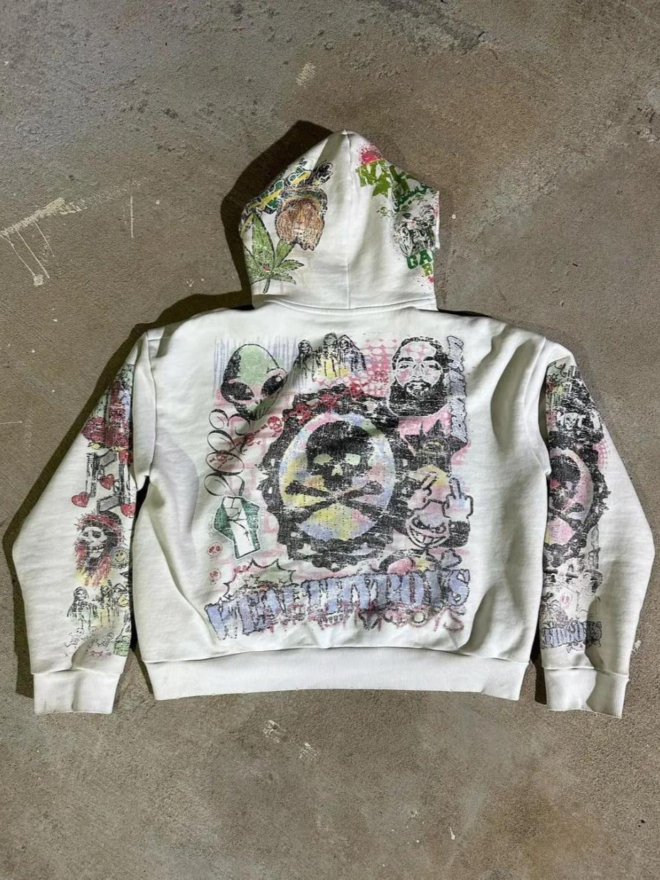 Graffiti Printed Gothic Hoodie - Image 2