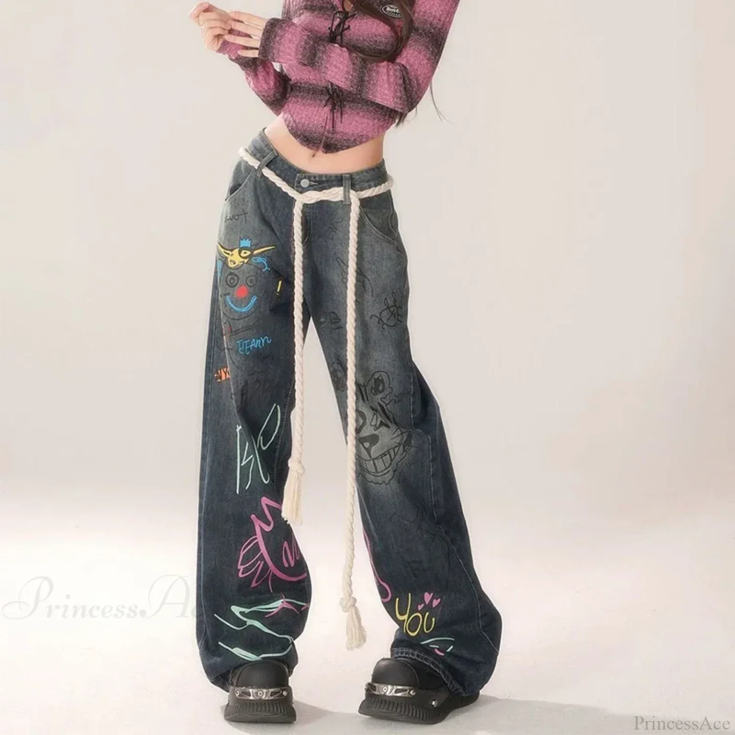 Graffiti Vintage High Waist Jeans Pants - Image 5
