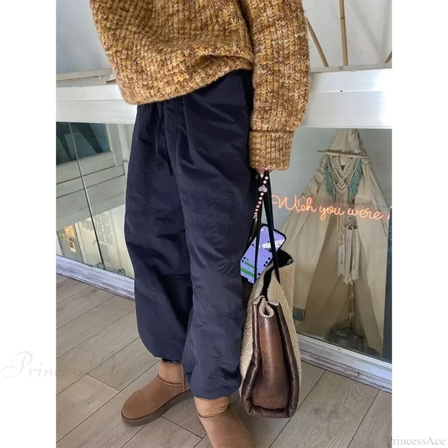 Gray Brushed Winter Korean Fashion Pants - Image 4
