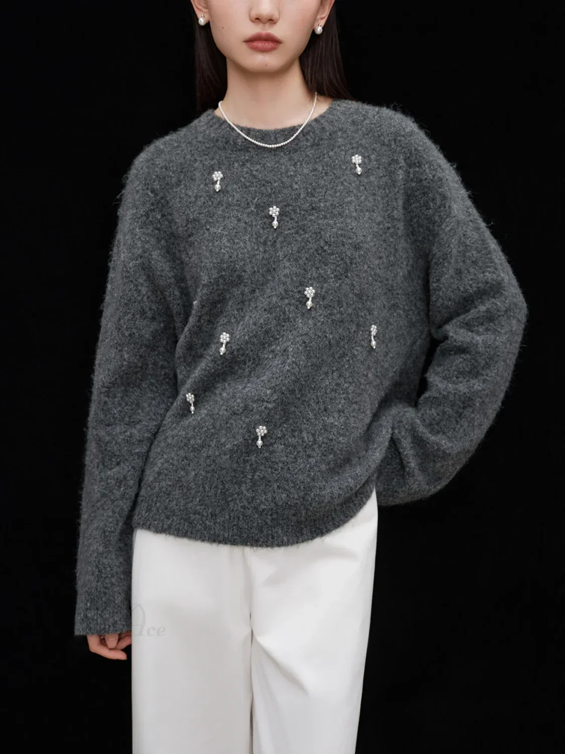 Gray Casual Pullover Sweater - Image 2