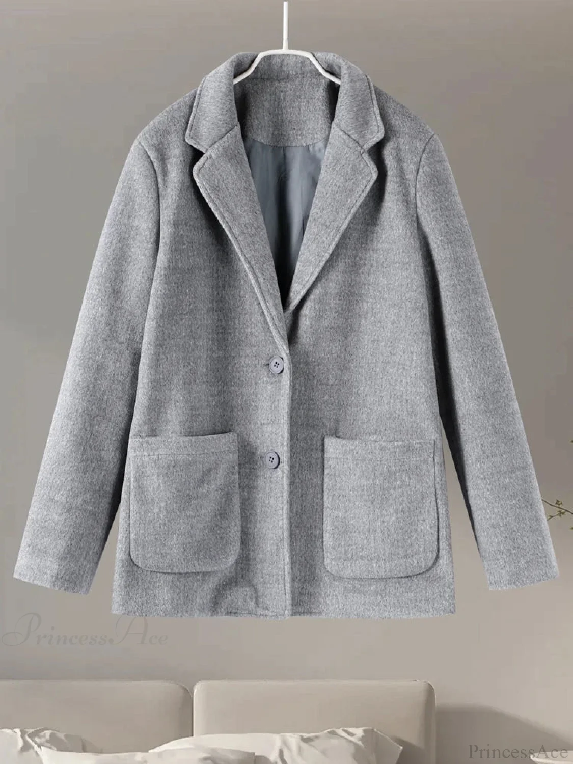 Gray Casual Wool Notched Button Up Overcoat - Image 8