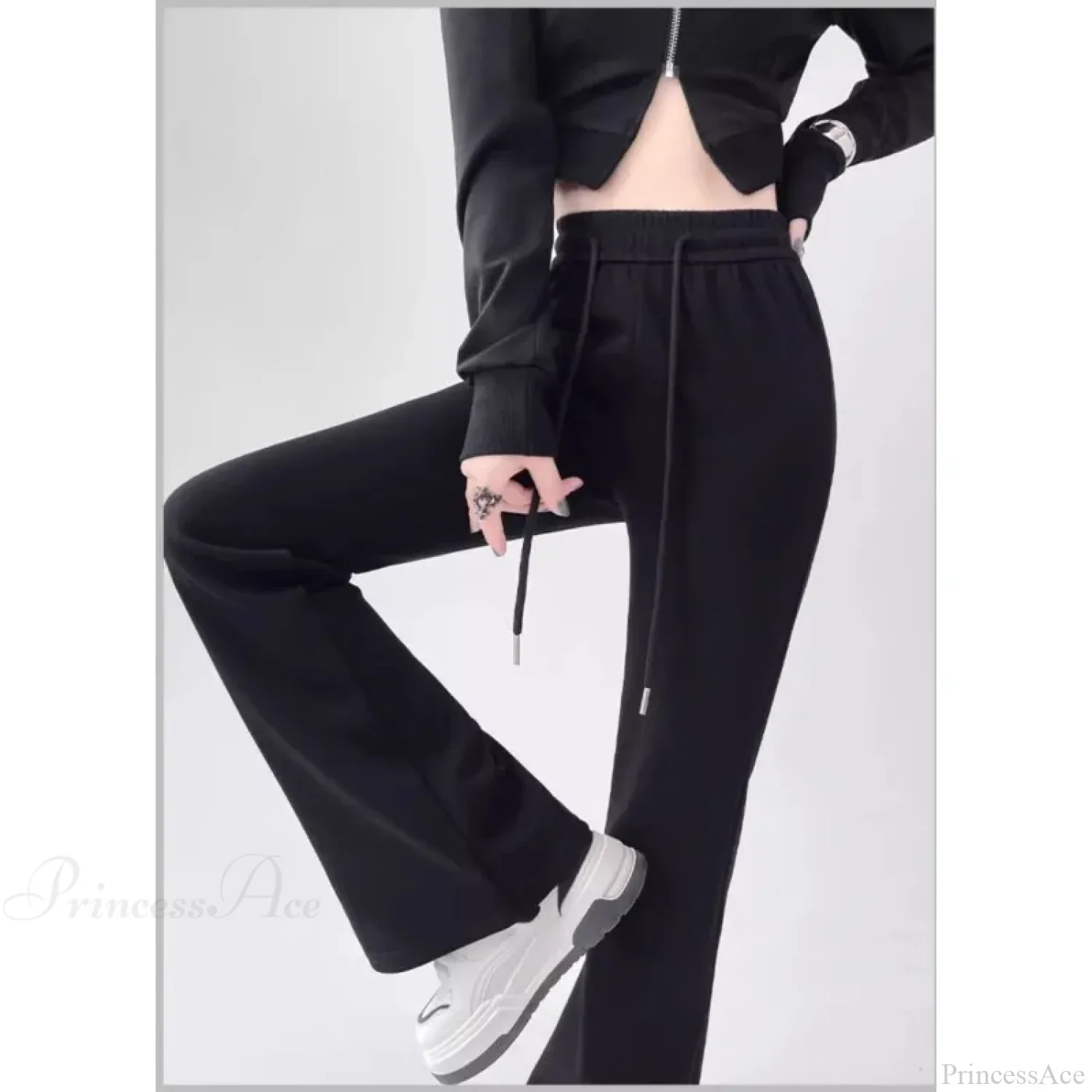 Gray High Waist Flared Sweatpants Pants - Image 3