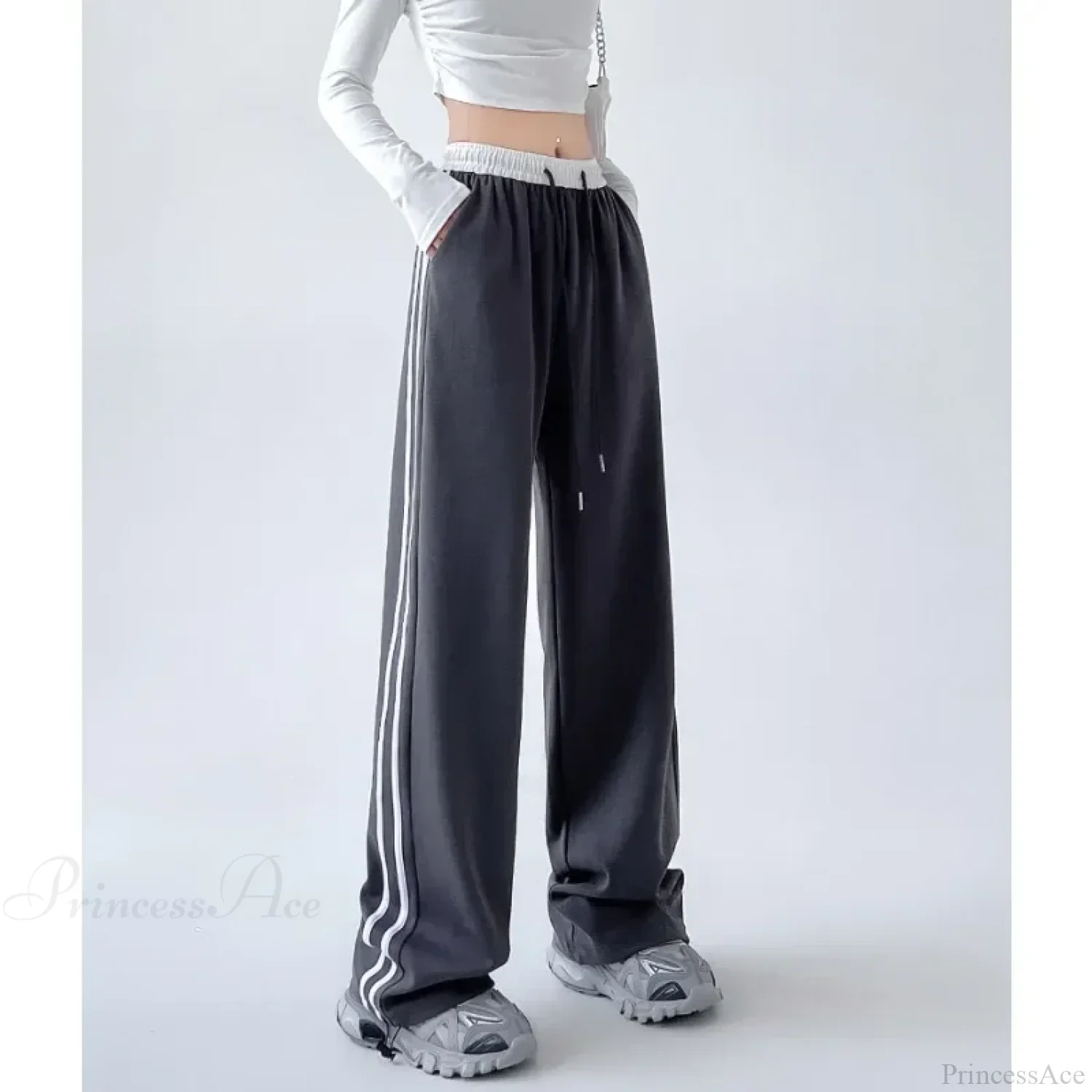 Gray Striped Casual Sweatpants Pants - Image 2