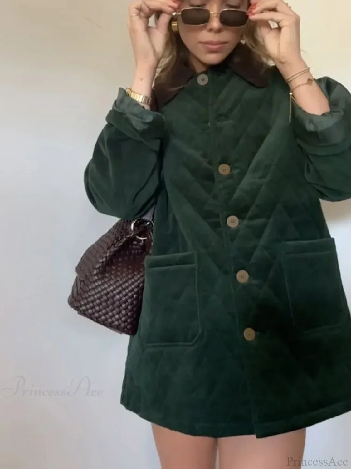 Green Patchwork Cotton Coat - Image 2