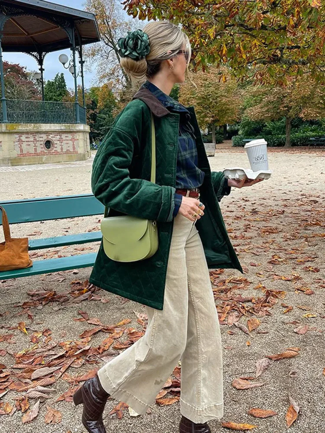Green Patchwork Cotton Coat - Image 3