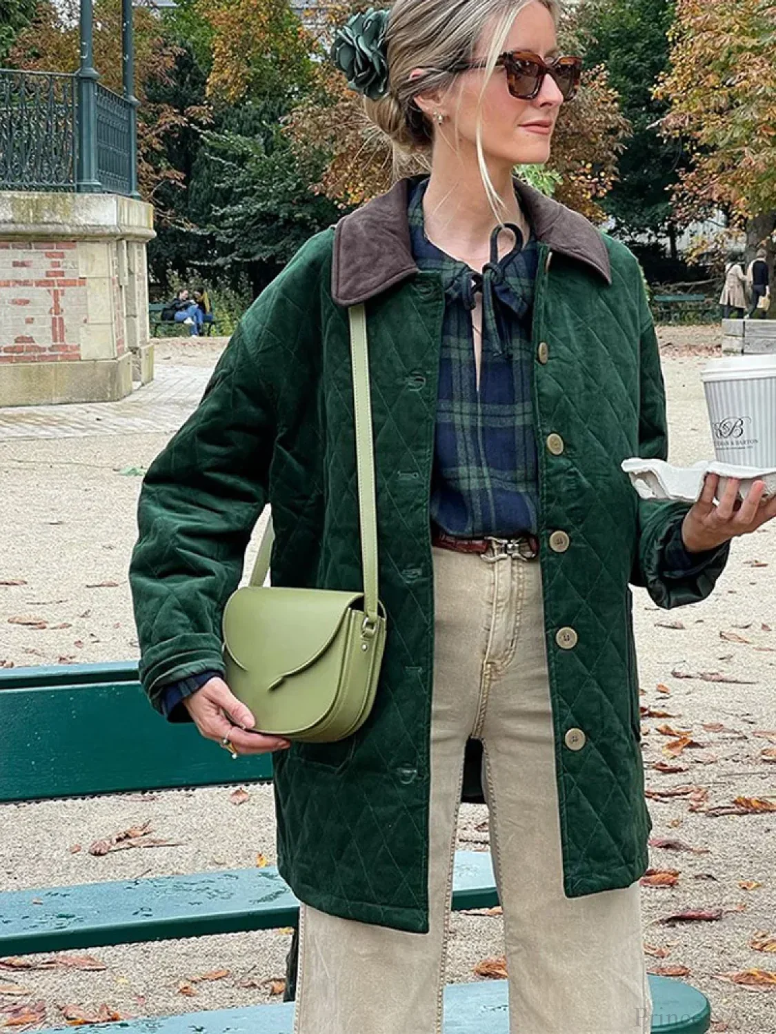 Green Patchwork Cotton Coat - Image 4