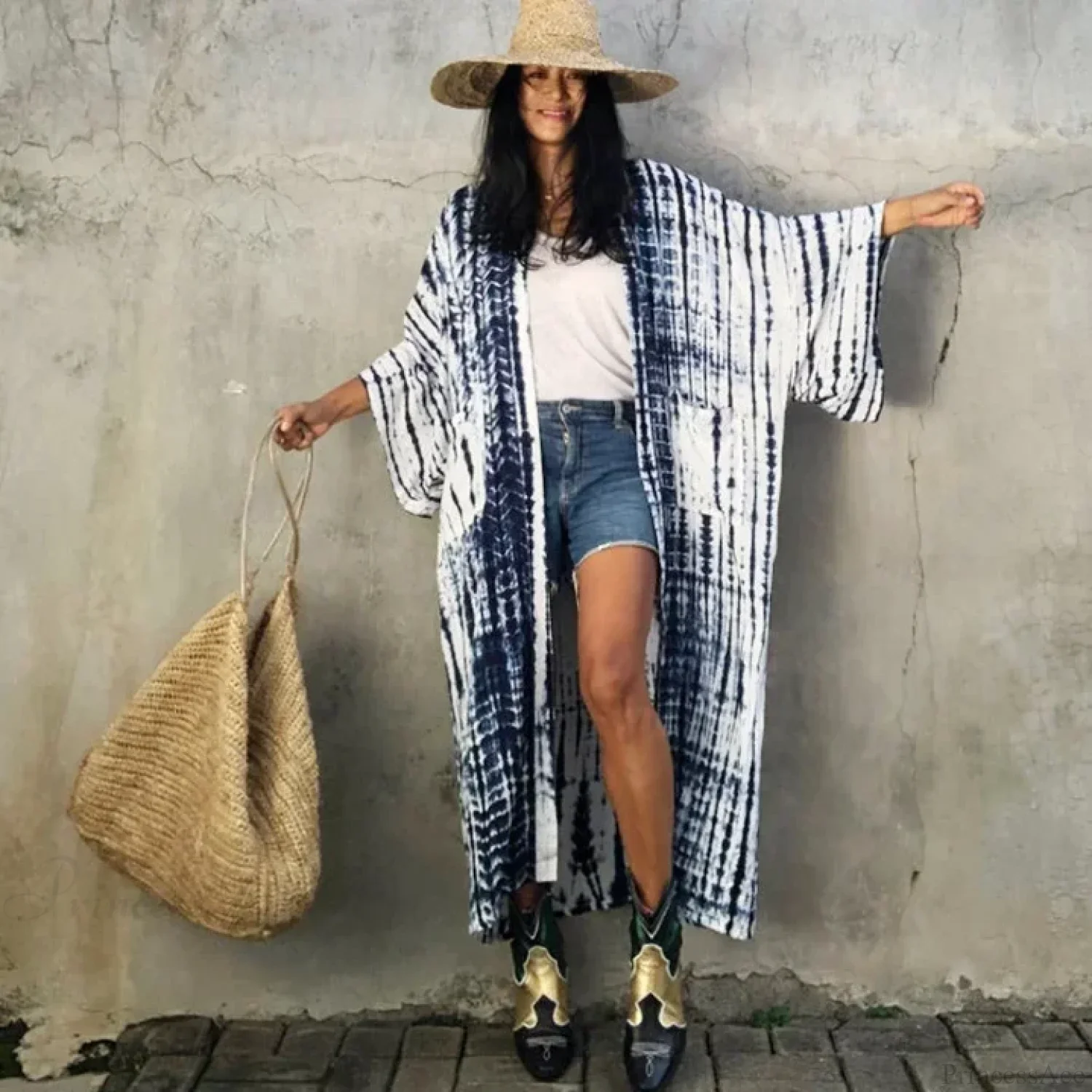 Green Printed Silky Kimono Robe Boho Cover up - Image 5