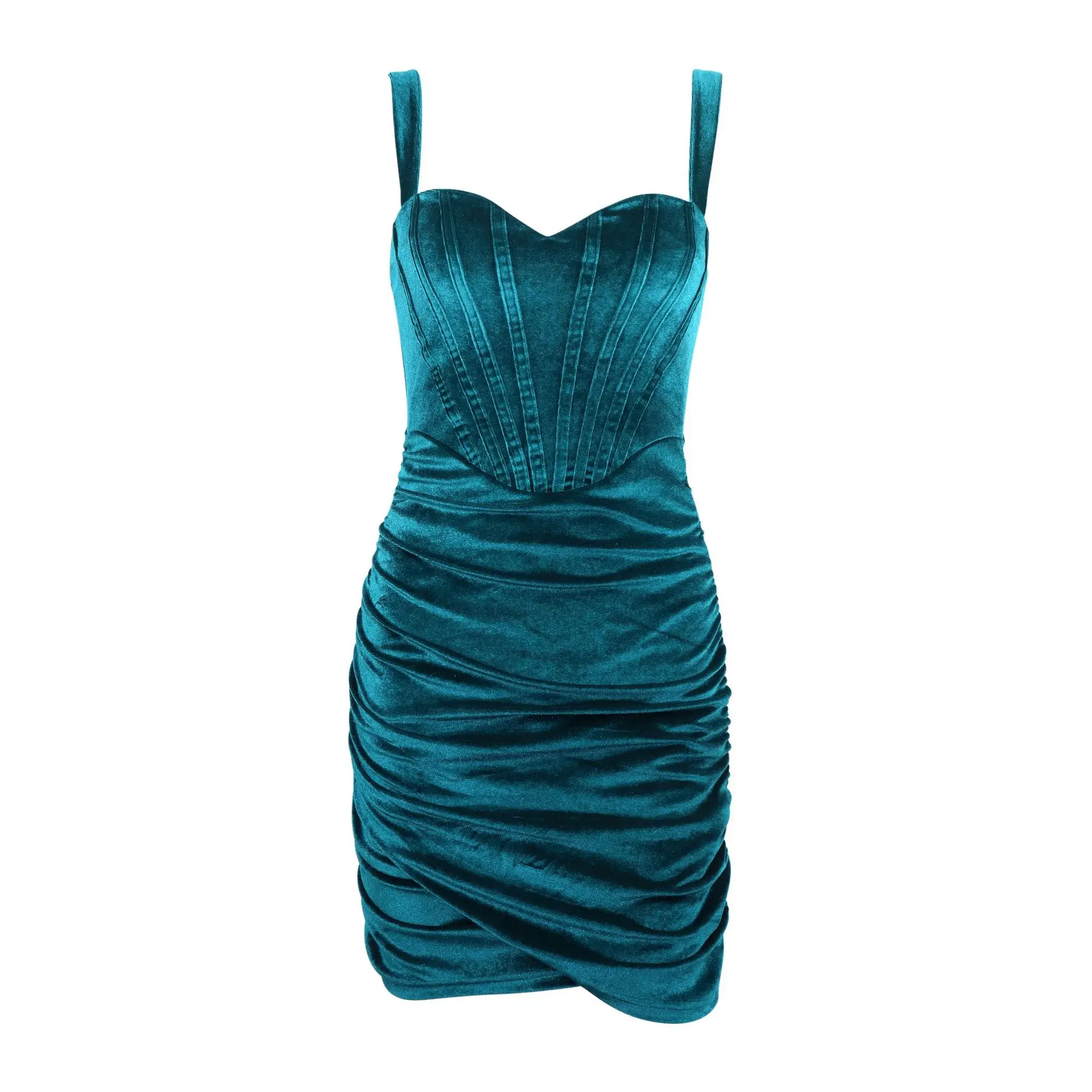 Green Velvet Dress Sexy Strapless Slim Slip Pleated Bodycon Twist Party Dress - Image 4