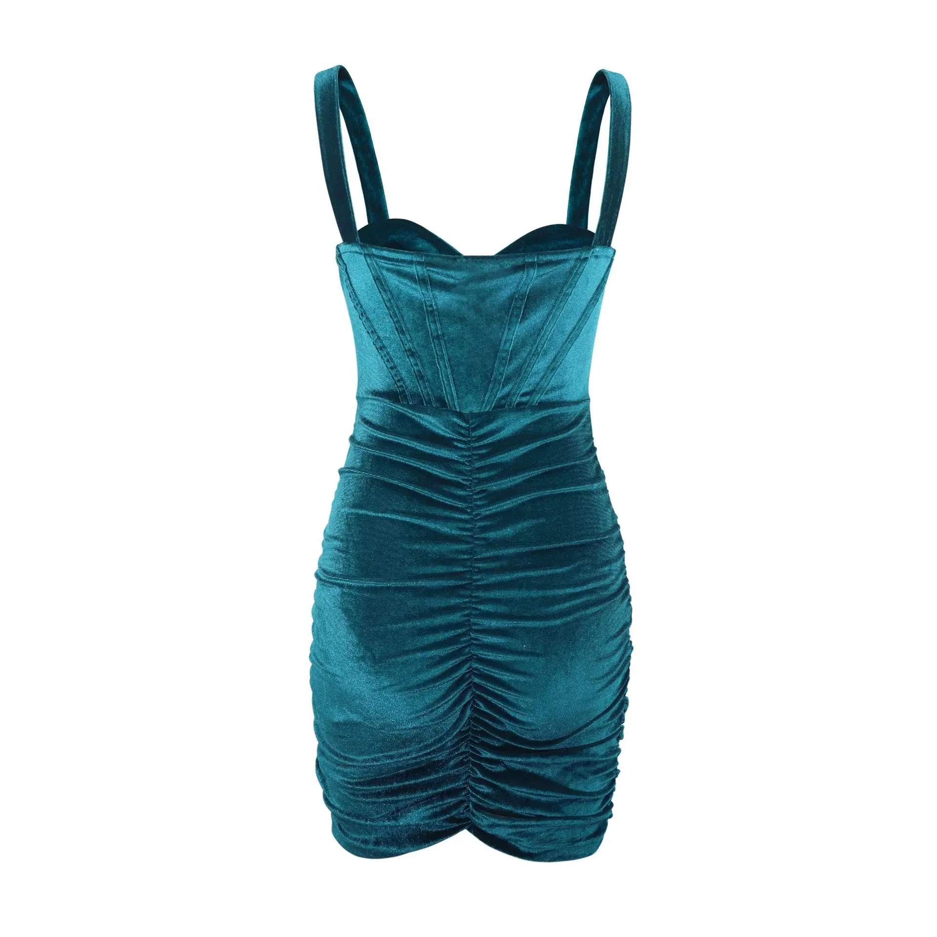 Green Velvet Dress Sexy Strapless Slim Slip Pleated Bodycon Twist Party Dress - Image 5