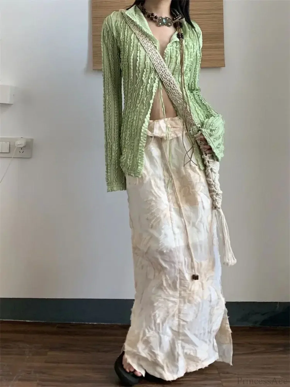 Green Vintage Long Sleeve Blouse - Image 2