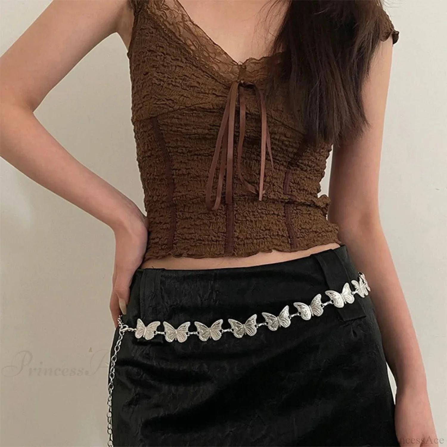 Grey Gothic Butterfly Waist Chain Belt - Image 2