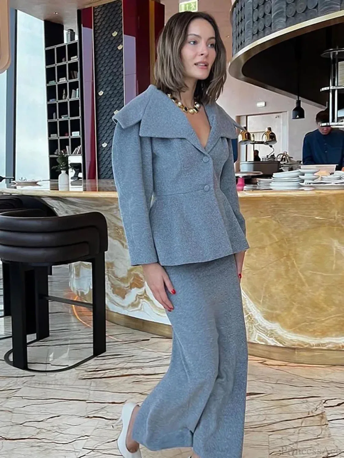 Grey Wool Blends Coat - Image 2