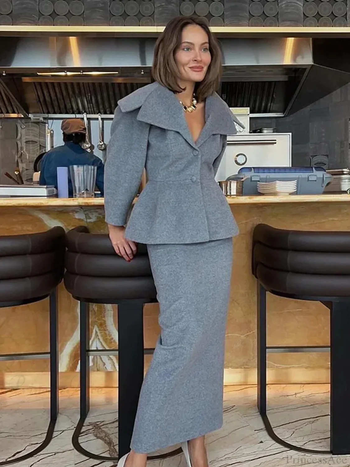Grey Wool Blends Coat - Image 3
