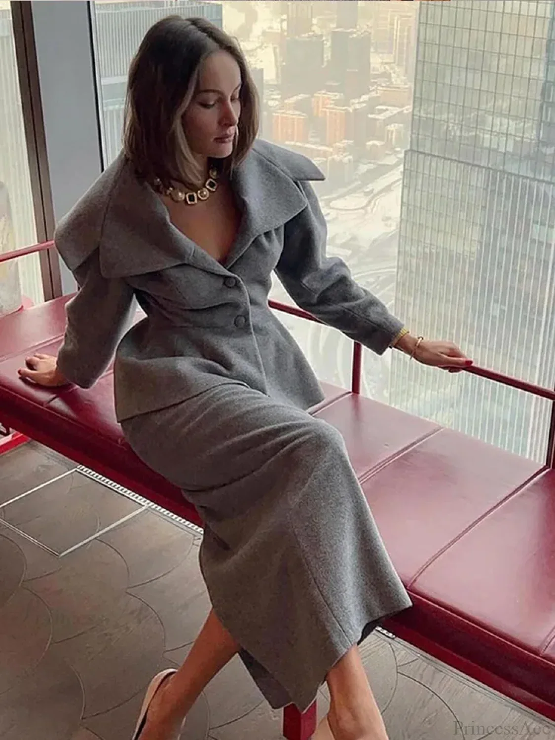 Grey Wool Blends Coat - Image 5