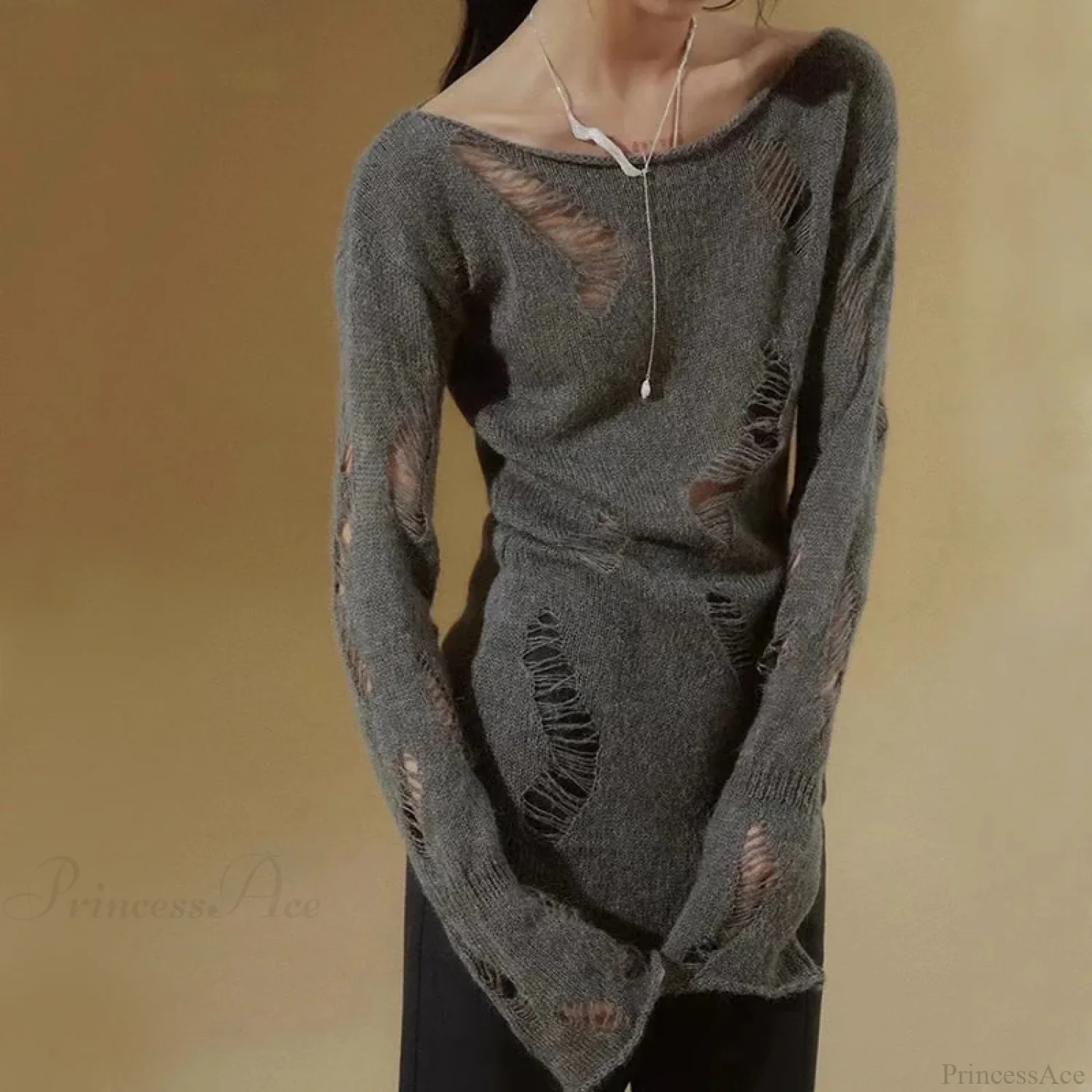 Grunge Hollow Out Knitted Sweater Slim Thin Pullover Knit Top - Image 3