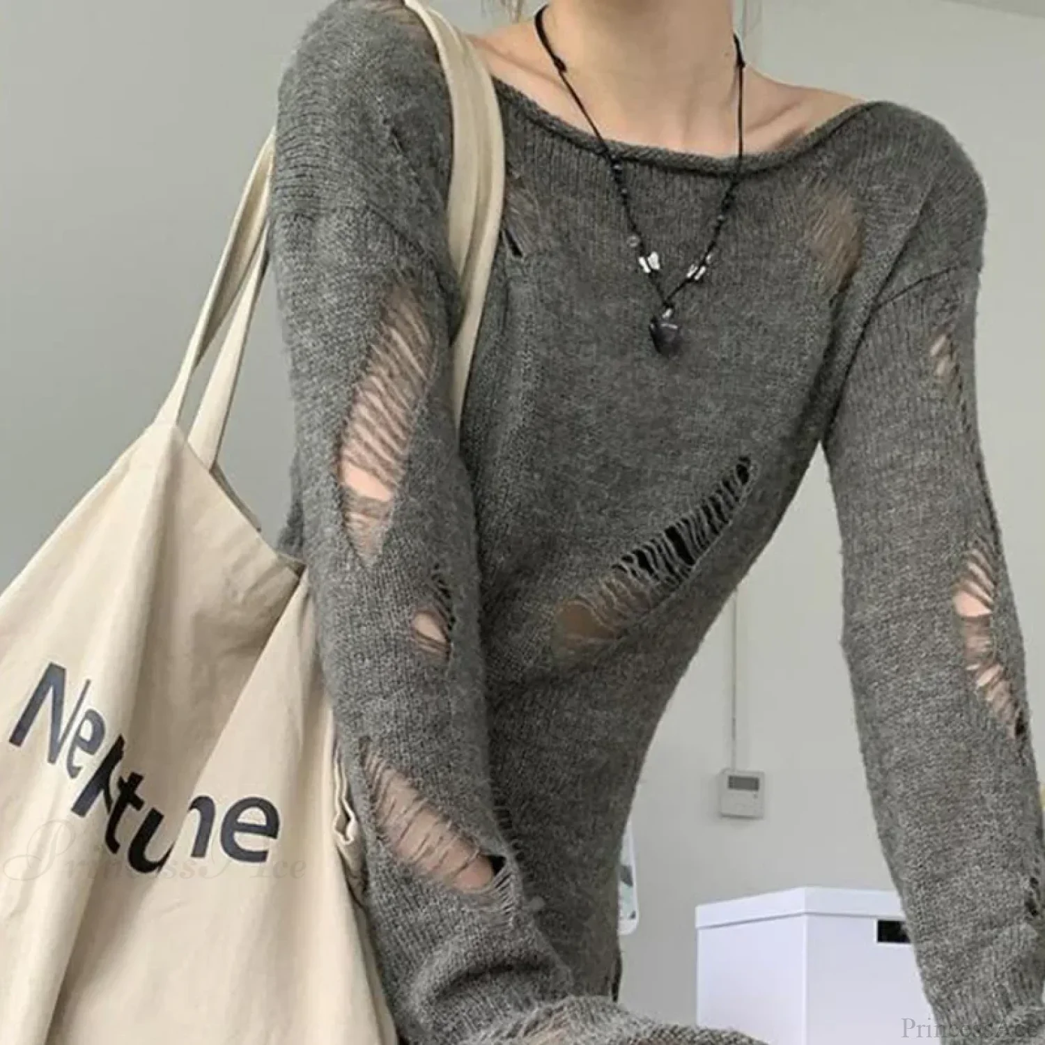 Grunge Hollow Out Knitted Sweater Slim Thin Pullover Knit Top - Image 4