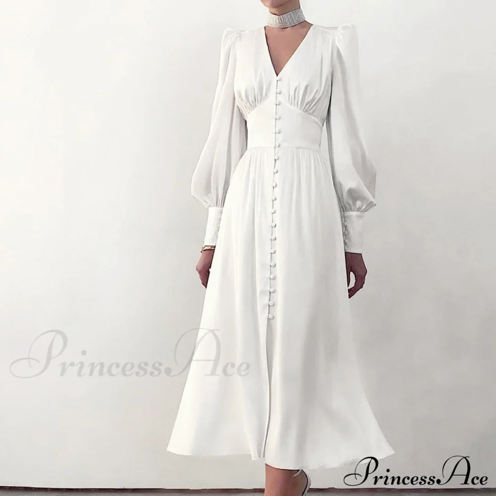 Guest Wedding Satin Full-Length Silk Gown Mid-Calf Empire Evening Vintage Party Buttons Dress - Image 9