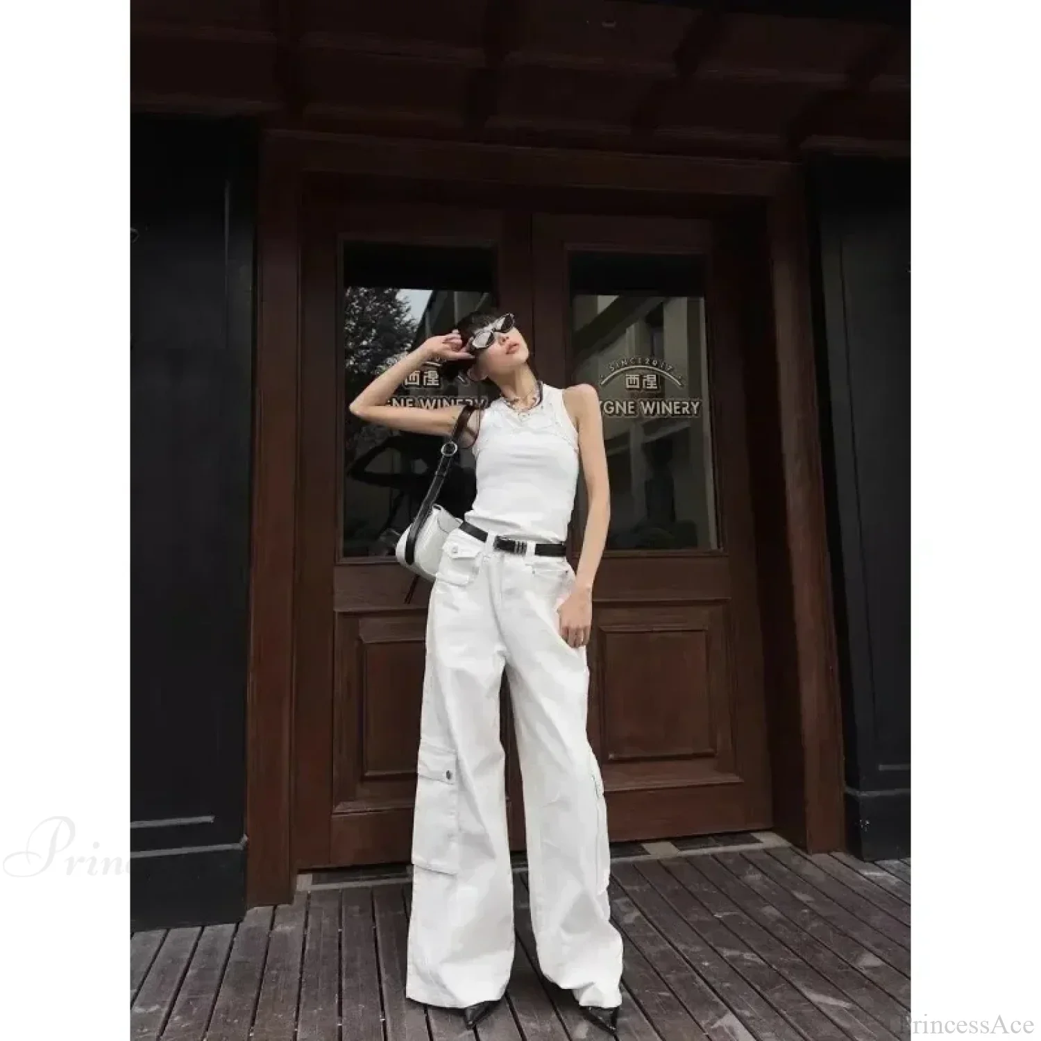 Gyaru White Cargo Jeans Wide Leg Pants - Image 5