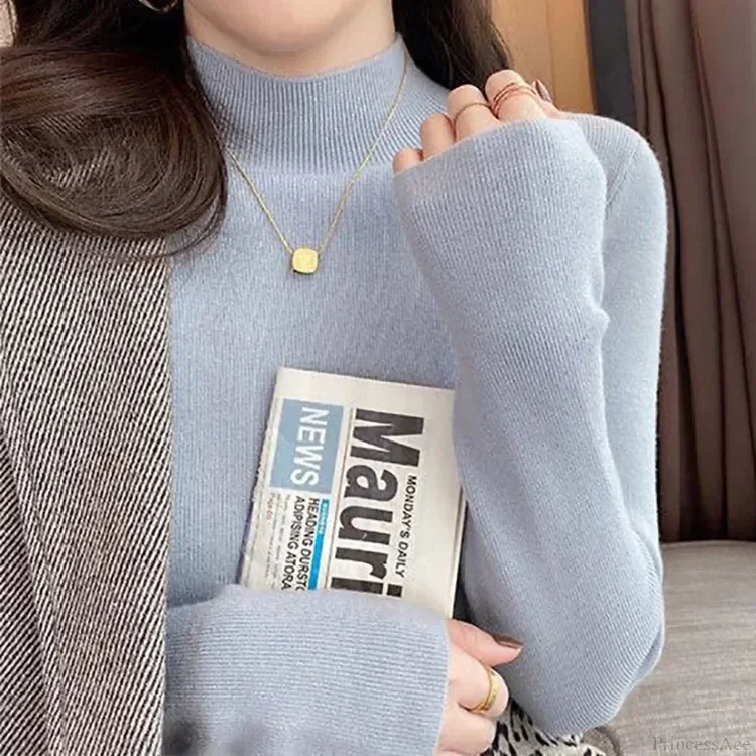 Half High Collar Crochet Y2k Sweater - Image 3