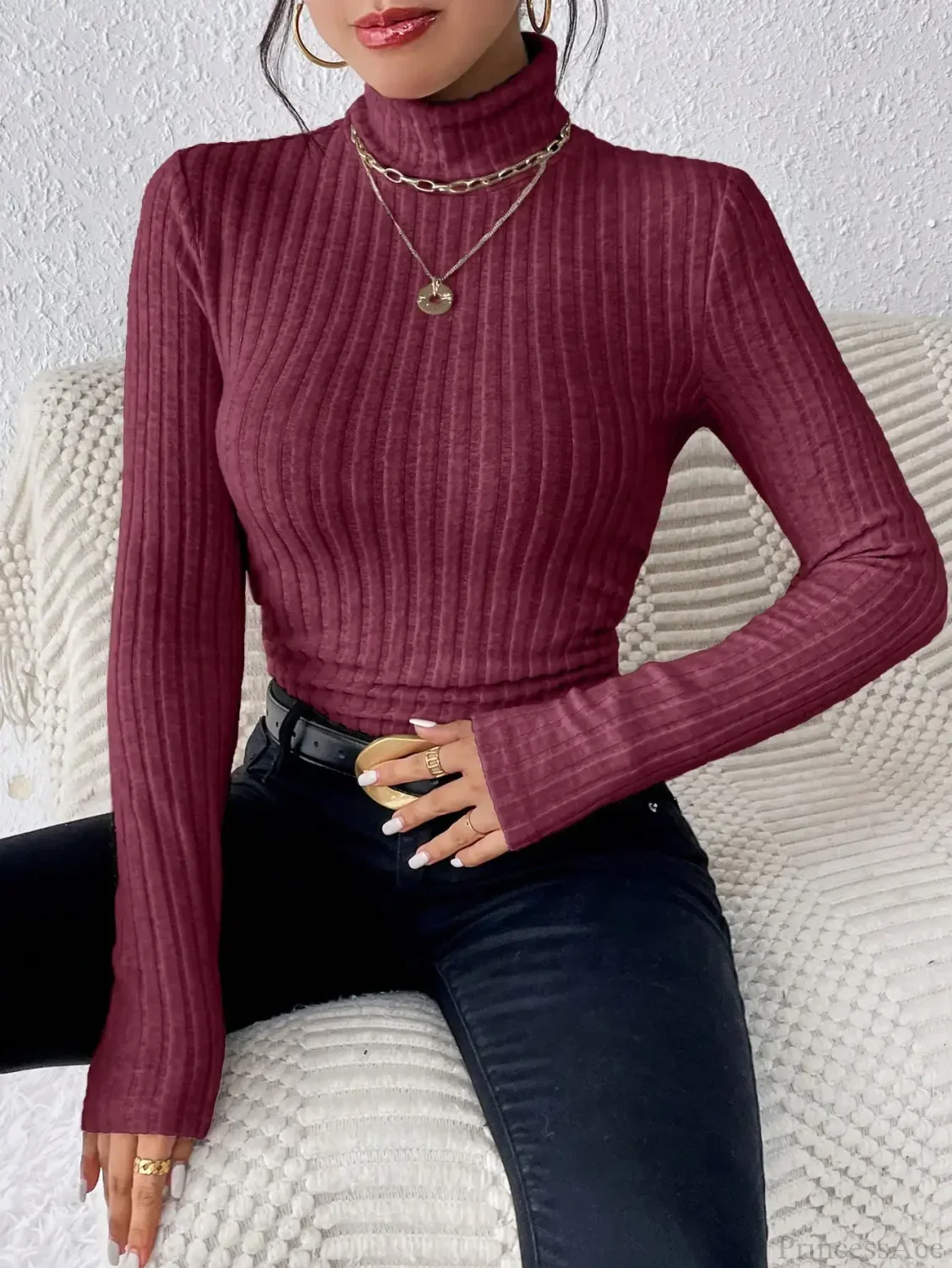 Half Turtleneck Sweater Slim Long Sleeve Knit Top Women - Image 10