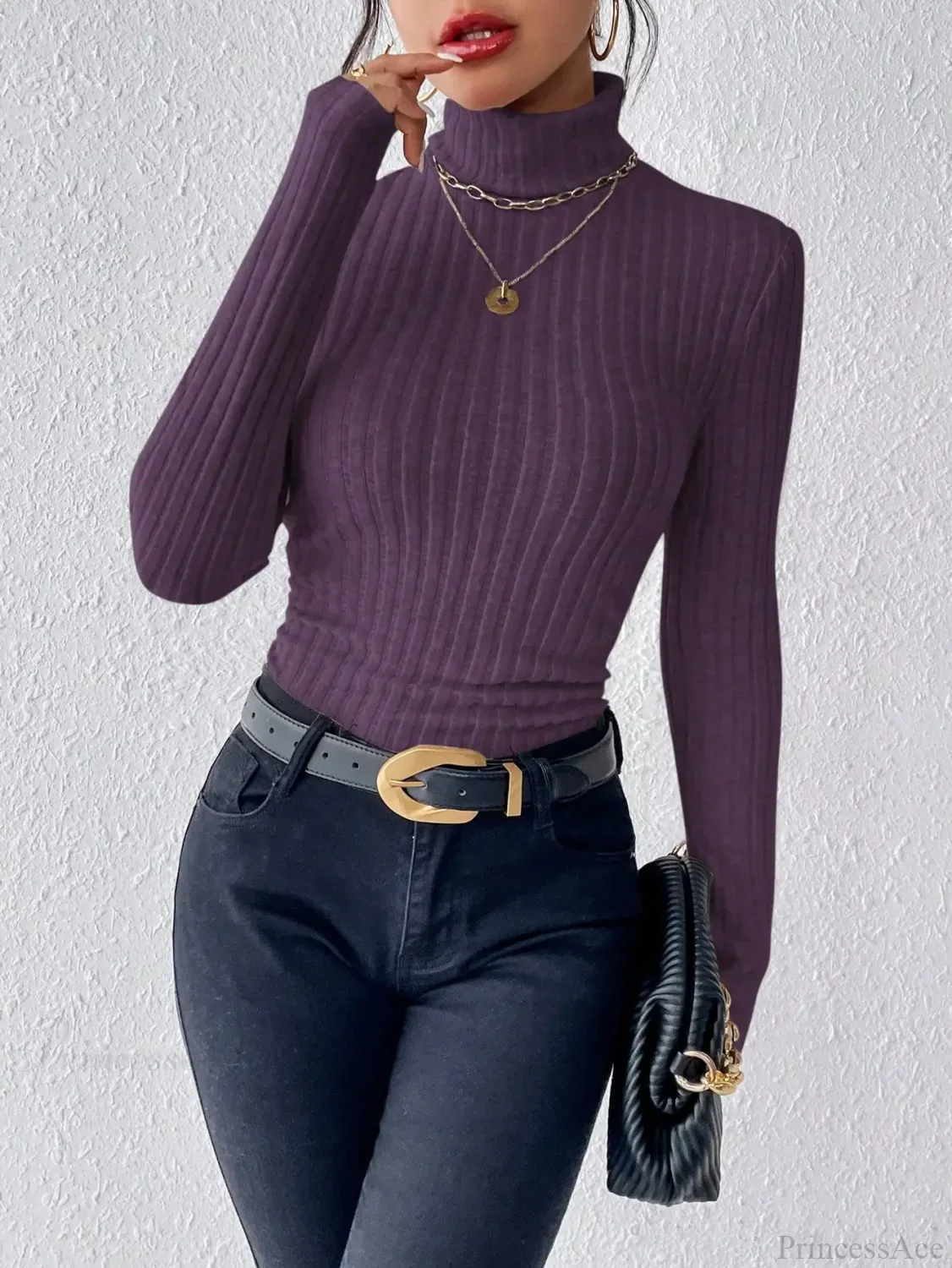 Half Turtleneck Sweater Slim Long Sleeve Knit Top Women - Image 4