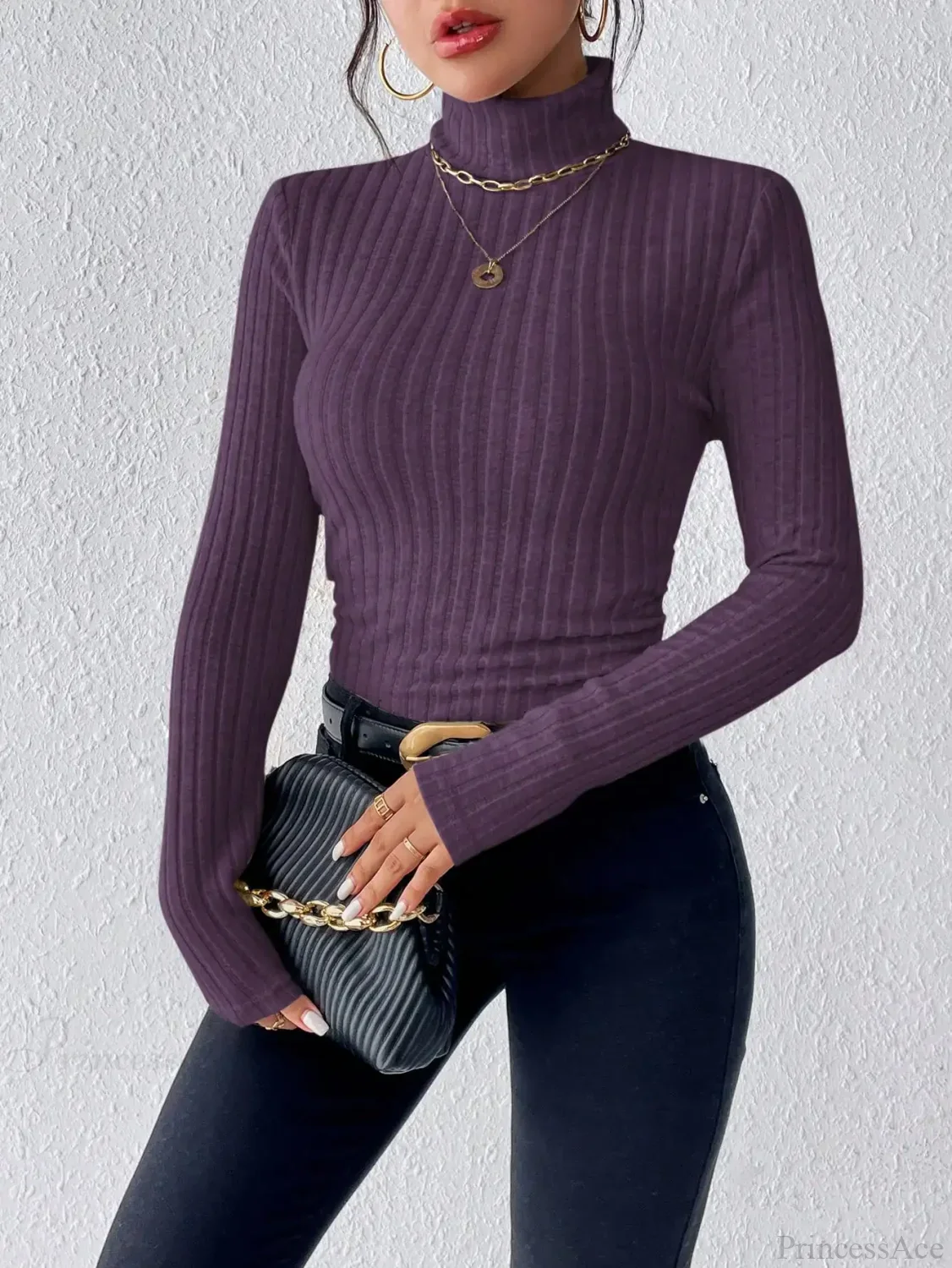 Half Turtleneck Sweater Slim Long Sleeve Knit Top Women - Image 6
