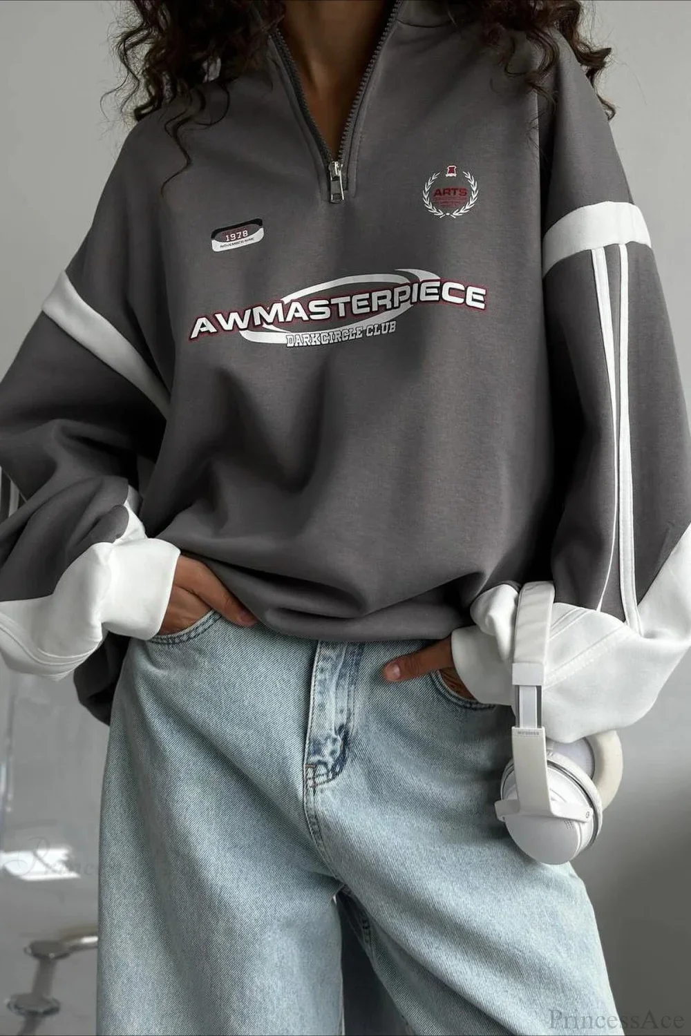 Half-Zip Stand Collar Letter Print Hoodie