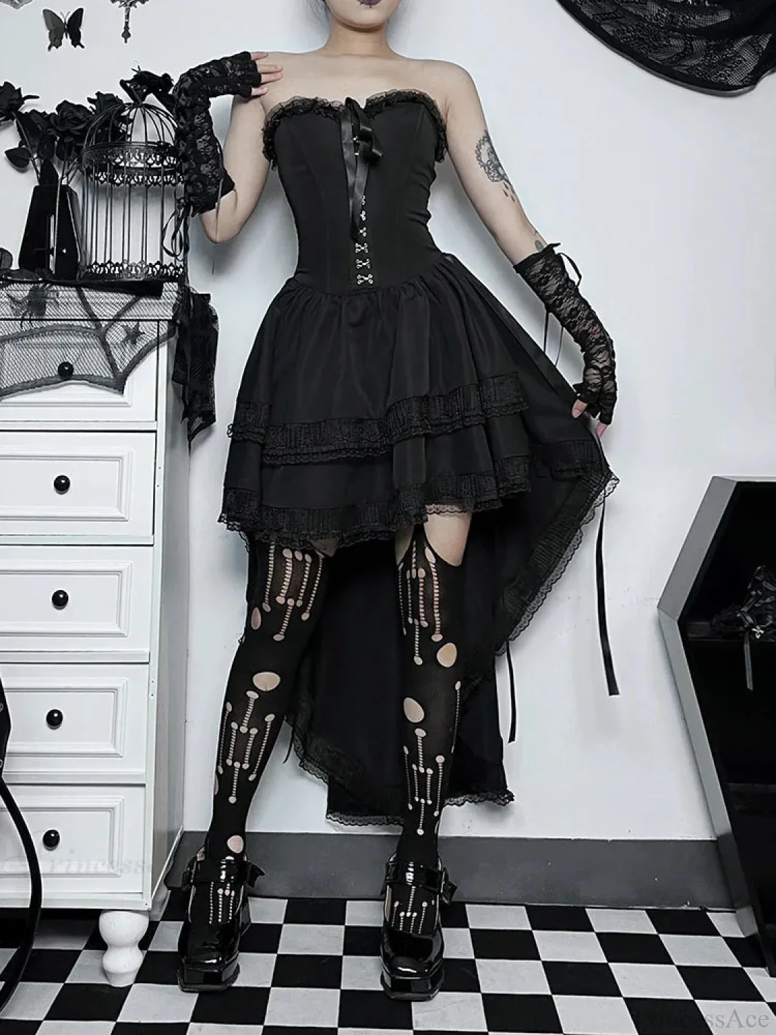 Halloween Lace Patchwork Corset Midi Dress - Image 2