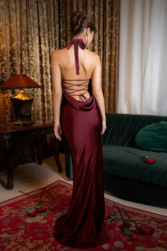 Halter Backless Satin Party Dress - Image 6