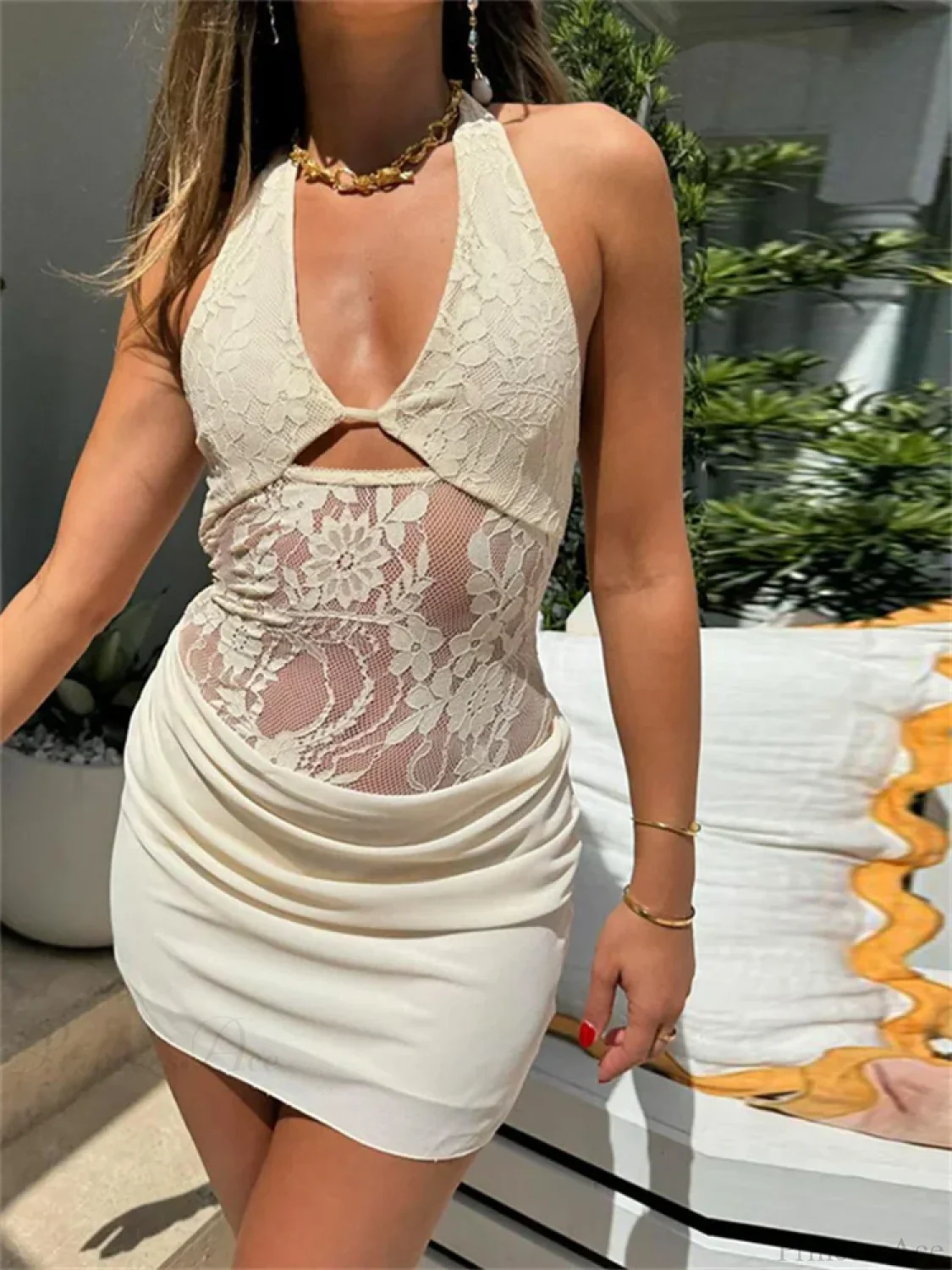 Halter Embroidered Mini Dress - Image 6