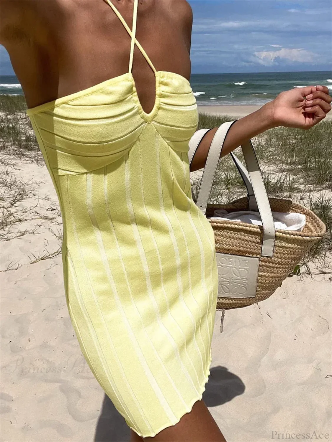 Halter Knitted Wrap Mini Dress - Image 2